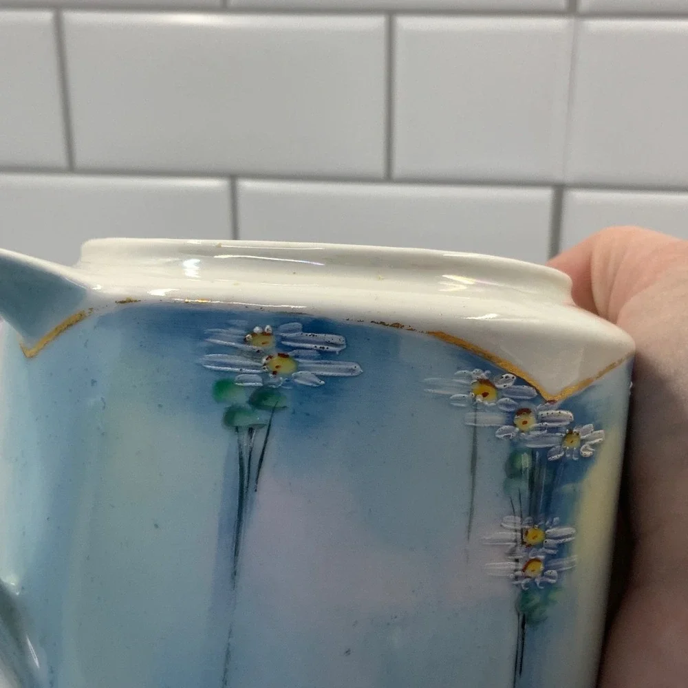 Vintage Bavaria Sugar Bowl Hand Painted Floral Porcelain Blue White